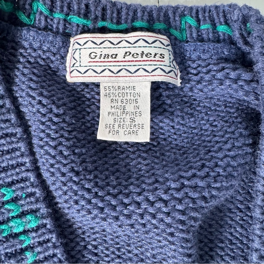 Vintage 90s Gina Peters Womens Blue Preppy Cottagecore Sweater‎ Vest Sz S - Picture 7 of 7